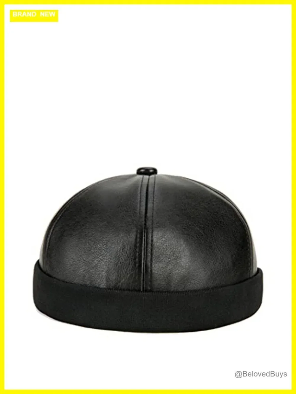 Faux Leather Beanie Hat Brimless Skull Cap Adjustable Winter